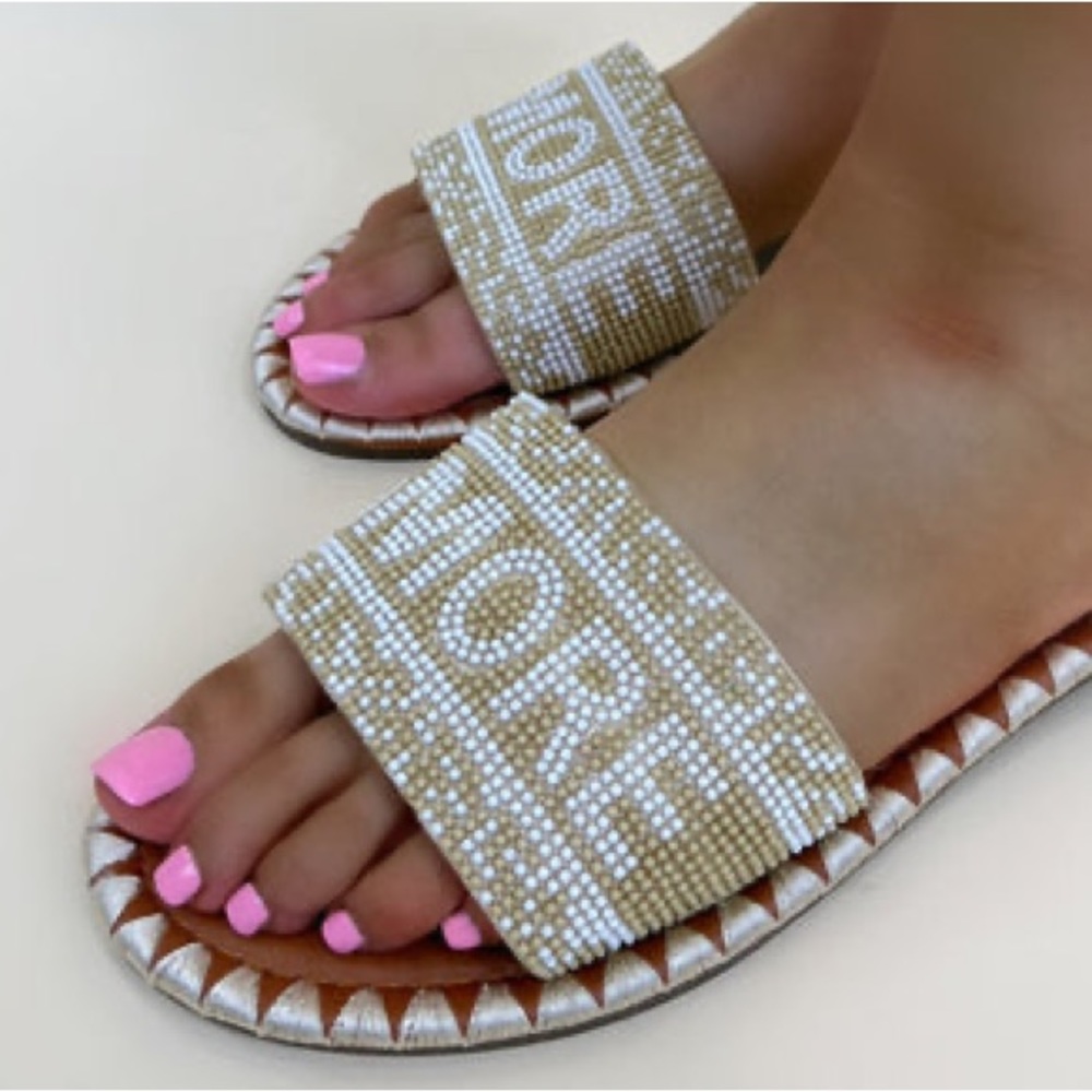 ‘AMORE’ beaded slip-in sandal slides - Picture 8 of 8